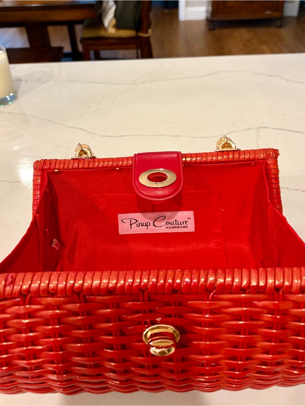 Pinup Couture Red Woven Top-Handle Baguette Bag - Picture 4 of 4